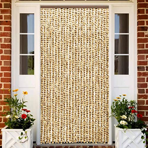 Ailgely Flauschvorhang Chenille 100 x 220 cm, Türvorhang aus Chenille Fliegenschutz Insektenschutz Camping Insektenschutz für Camping Wohnwagen Beige und Braun