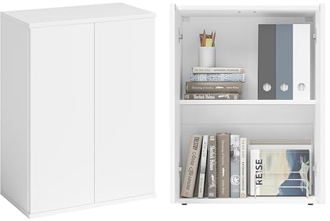 Bellamio Ais Mehrzweckschrank 60 cm breit, schmaler Aktenschrank oder Haushaltsschrank mit griffloser Öffnung weiß, Vorratsschrank Küche,Push-to-Open-Funktion, Maße 80x33x60 cm