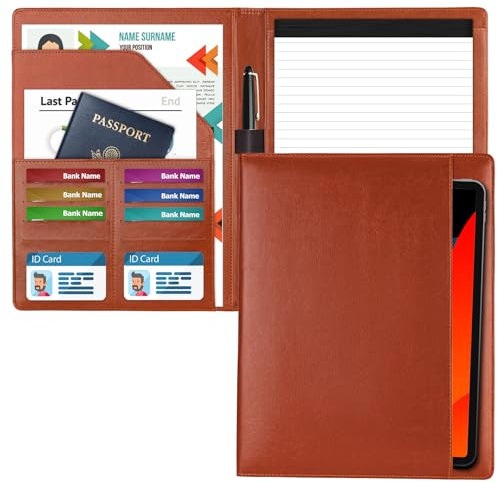 HAUTOCO Porte Documents Homme e Femme, Portfolio A4 en Cuir PU A4, Conferencier avec compartiments pour Organiseur de Documents, Bloc Note A4, Carnet A4, Classeur pour Entreprise/Bureau, Marron