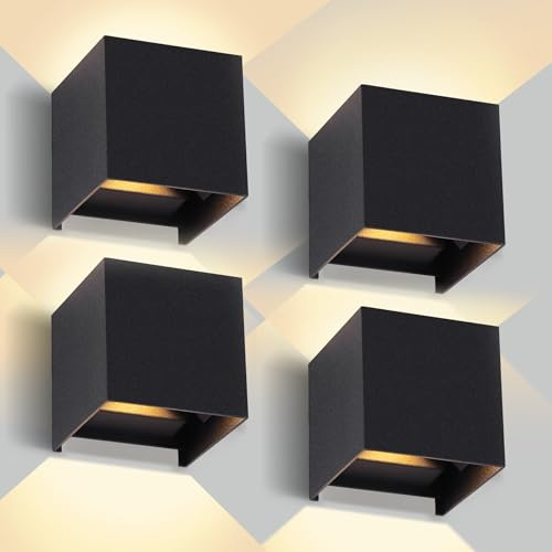 YICALE Wandlampe Aussenlampe IP65,Up and Down Leuchten Aussen 12W | Warmweiß 3000K LED Wandleuchte Innen Schwarz Wandstrahler für Terrassen, Wohnzimmer, Garten, Balkon, 4 Stücke