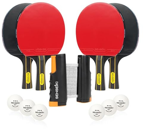 Ping Pong Paddles - Hochleistungs Set mit Premium Tischtennisschläger, 3-Star Ping Pong Bälle, kompakter Aufbewahrungskoffer | Ping Pong Paddel Set mit 4 Schlägern, 6 Bällen und Netz