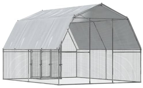 vidaXL Hühnerkäfig 2 STK., Hühnerstall mit Wasserfestes Dach Tür, Freilaufgehege für Hühner Kleintiere, Hühnerhaus Kleintierstall, Silbern Verzinkter Stahl