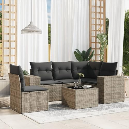 Faroom Gartenlounge Balkon mit Stauraum Ecklounge Klein Garten Lounge Sofa Outdoor Sitzecke Balkon Loungemöbel Gartensofa Ecksofa Balkonmöbel Rattansofa Couch Grau 6-tlg-Type-250