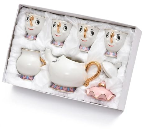 Set di tazze da caffè, tazze, piattini, bicchieri Set da tè La Bella e la Bestia Set di tazze in ceramica Regali di compleanno Decorazione della casa Ceramica Tazze da caffè e tazze da viaggio carine(