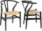 Polynices Esszimmerstuhl 2er Set, Massivholz Geflecht Sessel Stuhl Mid-Century Y-förmige Rückenlehne Esszimmerstühle.Esche + schwarz/Mit dem weißen flechtseil