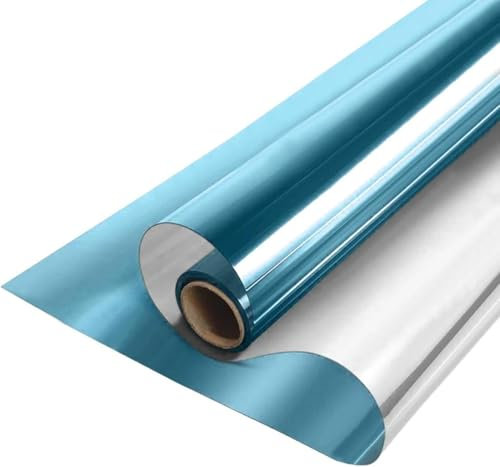 ZESLIV Fensterfolie Spiegelfolie Wärmereflektion Selbstklebend Sonnenschutzfolie Wärmegrad Innen & Auße Kontrolle Anti-UV Privatsphäre Fenstertönung Glatt Fensteraufkleber 40cm*300cm Blau