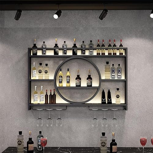 Modernes Metall Weinregal Wand, Bar-Einheit Schwebendes Regal, Weinregale Display Rack Aus Eisen, Bar Regale Wand mit Weinflaschenhalter und Glasregal für Home, Restaurant, Bars (Black,100x15x80cm)