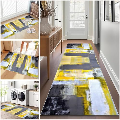 Long Runner Rug for Hallway 40 x 160 cm Washable Carpet Runner Rug for Kitchen, Heavy Duty Hall Runner Door Mat Indoor, Non Slip Stair Area Rug for Entrance, Front Door Hall Hallways Living Room