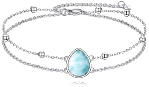 POPLYKE Larimar/Labradorit/Opal/Schwarzer Onyx/Lapis Lazuli/Peridot/Moos-Achat Armband für Frauen Sterling Silber Teardrop/Oval Armband Schmuck für Frauen