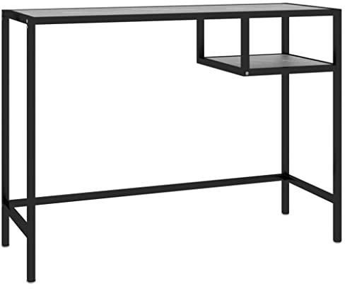 Modern Black Marble Computer Desk with Tempered Glass Top and Sturdy Iron Frame for Office and Home Office Use