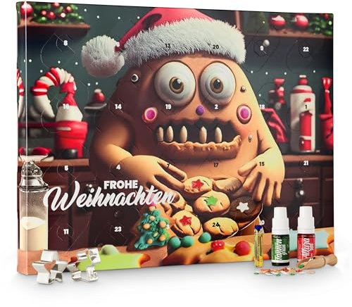 Kaffeehaus Diamant Monster-Keks Back-Adventskalender 2025, 140g mit 24 Türchen voller Backzutaten und Backzubehör mit Vanillinzucker, Lebensmittelfarben, Zuckerstreusel, Zitronenaroma & Ausstechformen