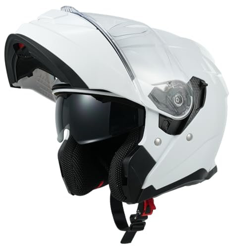MY Motorrad Klapphelm Integralhelm 935 ,ECE 22.06 Zertifiziert Modular Helm mit Doppelvisier für Damen Herren (Weiß, L)