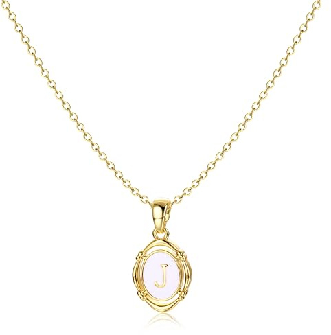 BodyBonita Kette mit Buchstabe - Oval Halskette Damen Gold, 14K Vergoldet Initialen Halskette Goldkette Kette Mit Namen, Exquisit Anhänger A-Z Namenskette Personalisierte für Damen Mädchen