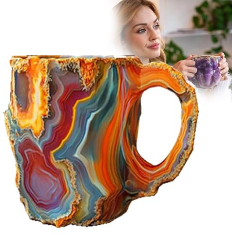 HKFBHFKM Mineral Crystal Coffee Mugs, 8 Colors Real Natural Mineral Crystal Coffee Mugs 400ml, for Home Office(F)