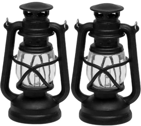 TOYANDONA 2st Mini-petroleumlampe Mikro-landschaftslaterne Miniatur-szenenmodell Mikrolandschaftsornament Miniatur-led-Laterne -landschaftsornament -hurrikan-Laterne Black Pp