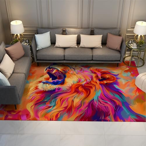 Via Vela Hip Hop Pop Art Teppich 180x240cm - Buntes Gekritzel Brüllendes Löwenmuster Maschinenwaschbarer Rutschfester dünner Teppich mit niedrigem Flor für Wohnung Zuhause