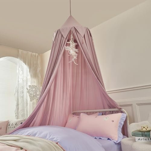 Ricemru Betthimmel Mädchen Babybett Vollstoff Kinder Babys Bett Baldachin Himmelbett Rund Hängende Prinzessin Mückennetz für Schlafzimmer 400cm Bean Paste Rosa