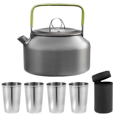 Camping Wasserkocher 0.8 L, Wasserkessel 0.8L aus Edelstahl, Tragbar Teekessel, Ultraleichter Aluminium Teekessel, Camping Zubehör, Größer Kaffeekanne Wasserkocher für Outdoor Picknick Wandern