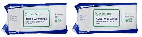INCOFEND ADULT WET WIPES INCONTINENCE FOR FULL BODY EXTRA LARGE CLEANING CLEANSING PATIENT PREMIUM BED BATH STRONG ALOE VERA TRAVEL HYGENIE SEALABLE LID THICK BODY NO SHOWER INTIMATE (2 Packs)