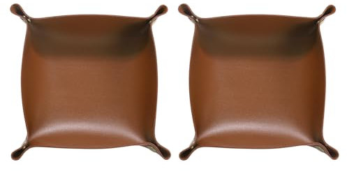 QUARKZMAN 2 Stück Schlüsselschale 17cm - Wasserfestes Premium-PU-Leder, Universell Faltbare Schmuckschale Für Handys, Schlüssel, Schmuck und andere Kleinigkeiten, Braun