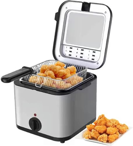 JYBNBBE 2.5 L Electric Fryer, Stainless Steel Fry Pot With 1000 W Countertop With Smell Display And Filter Window And Adjustable Temperature And Removable Fry Basket