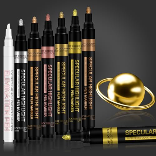 Alitastro Metallic Chrome Paint Pens, 7 Pack Liquid Chrome Markers Mirror Effect 6 Colors Permanent Liquid Mirror Pen & 1 Clean Pen for Model, Metal, Glass, Plastic Painting (3mm Medium Tip)