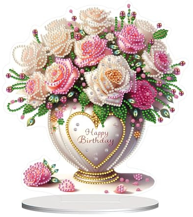 Diamond Painting Frühling Vase,5D Diamond Painting Aufsteller, Doppelseitig Diamont Painting Fensterbilder,Frühling Deko Florist Fensterbilder Ornamente,Tischdeko Diamant Malerei Stehend Kunst
