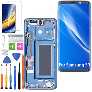 HLYGZX Écran pour Samsung Galaxy S9 TFT G960F G960 Écran LCD de Rechange Assemblée réparation Kit (Bleu avec Cadre,Pas d'empreintes digitales,Écran Non courbé)