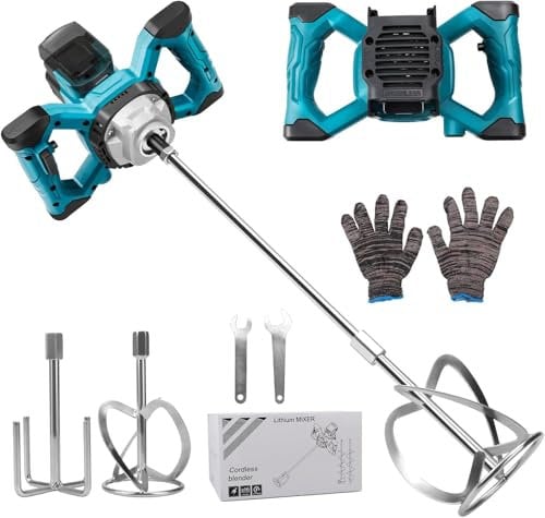 Mezclador de cemento compatible con batería Makita de 18 V, mezclador portátil de mortero de pintura de 3200 W con 6 velocidades, máximo 680 RPM, agitador eléctrico de hormigón para mezclar masilla de
