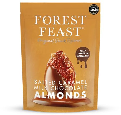 FOREST FEAST Salted Caramel Milk Belgian Chocolate Almonds - 1kg Pack Natural Source of Protein and Fibre.