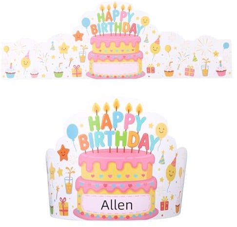 BOXOB 36 Stück Geburtstagskronen für Kinder, Papierkronen Happy Birthday-Hüte Party-Dekorationsset für Klassenzimmer Kindergarten Vorschule (Stil 1)