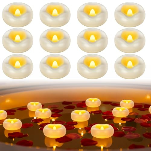 Mineup12 Stück LED Schwimmkerzen, Schwimmkerzen Weiss, 200 Stunden Schwimmende Kerzen, Schwimmende Wasserdichter Teelichter für Hochzeit, Party, Tischzentrum, Pool und Spa (Warmweiß)