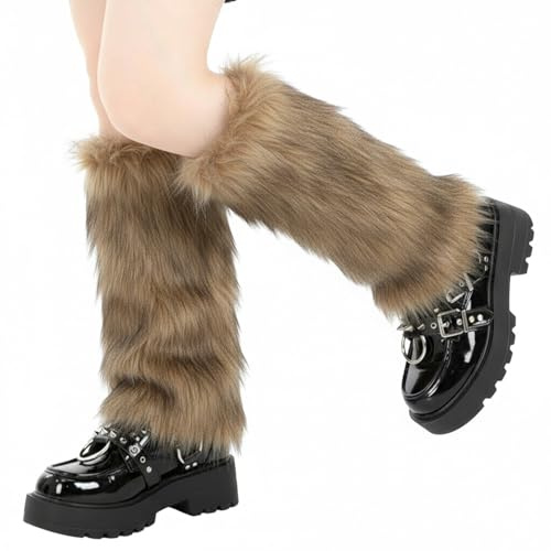 APLZGMG Y2K Kunstpelz Beinwärmer Schwarz Plüsch Beinwärmer Beinstulpen Damen, Leg Warmers, Flauschig Plüsch Stiefelsocken, Furry Kostüm für Winter, Karneval, Weihnachten, Mottoparty, Verkleidung