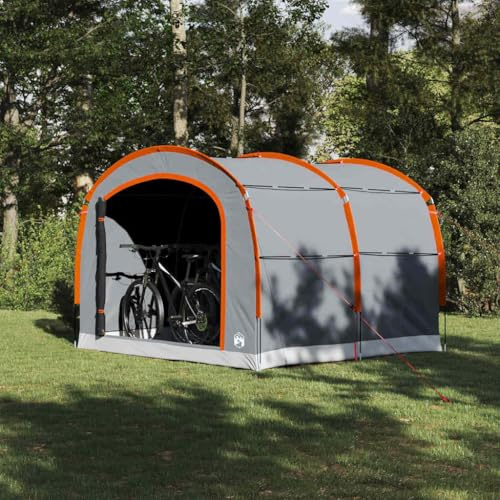 Fahrrad-Zelt Grau Orange, 268x240x191 cm Polyester, Wasserdichtes Outdoor-Lagerzelt mit Tragetasche, Wetterfest, für Fahrräder & Gartengeräte