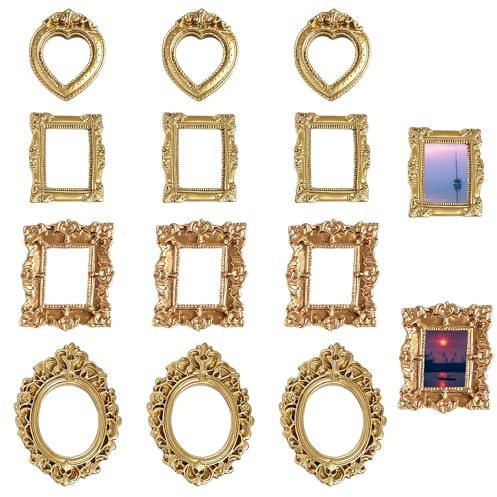 SEMINISMAR 12-teiliges Mini-Gold-fotorahmen-Set, DIY-Vintage-bilderrahmen-Set zum Basteln Und Dekorieren von Puppenhäusern, Weihnachtsdeko, Tischdekoration, Foto-Requisiten