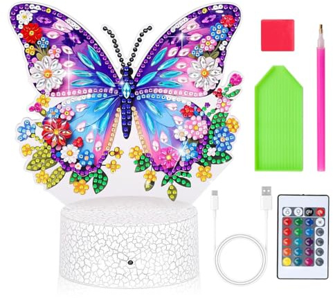 Schmetterling Diamond Painting Kinder,Geschenk Mädchen 5 6 7 8 9 Jahre,Schmetterling Diamond Painting Nachtlicht Bastelset,DIY Nachtlicht Spielzeug Bastelset,Coole Geschenkideen Zimmer Deko Geschenke