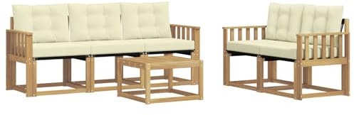 vidaXL Outdoor-Sofagarnitur mit Kissen 6 pcs Weiß und Creme, Gartenmöbel, modernes Ecksofa, langlebige Terrassen-Sitze, stilvolle Lounge für deinen Outdoor-Bereich