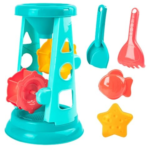 -Sandspielzeug-Set für Kleinkinder – Windmühle, Sanduhr, Trichter, Wassersiebrad mit Formen, buntes Outdoor-Sandkasten-Badespielgerät für Kinder | Sommerstrandaktivität zur Kompetenzentwicklung