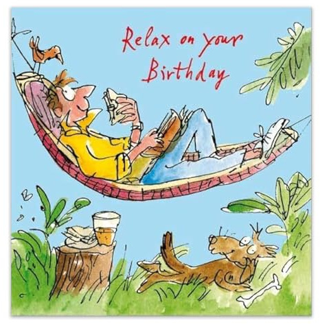 Woodmansterne Birthday Card for Men or Boys, Quentin Blake | Relaxing Garden Scene, Premium Greeting Card