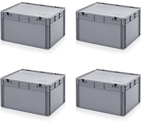 Auer Packaging 4x Eurobehälter-Eurobox 80 x 60 x 43,5 cm mit Scharnierdeckel inkl. gratis Zollstock 4er Set
