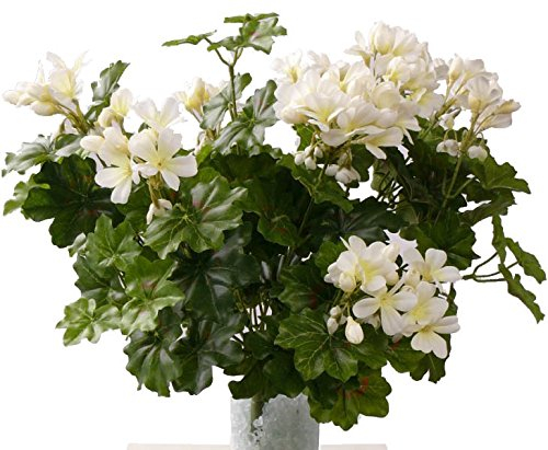 Geranien Kunstblume mit 116 weißen Blüten, Höhe und Durchmesser ca. 40cm - Künstliche Pelargonien Geranienpflanze ohne Topf zum Stecken