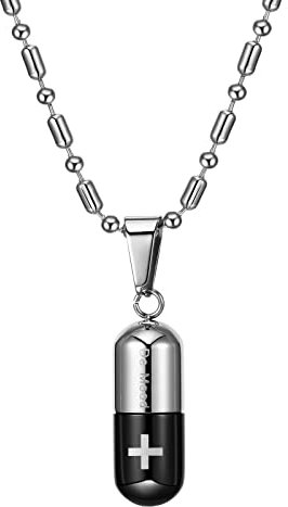 Flongo SOS Anhänger Damenkette Herrenkette, Edelstahl Anhänger Halskette Farbe Silber Kruzifix Kreuz SOS Notfall-Kapsel Herren Damen, mit 55cm Kette