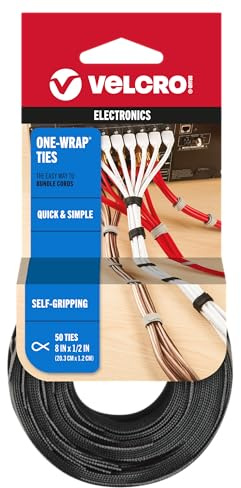 VELCRO Brand - ONE WRAP Thin Ties Reusable Light Duty, 8 x 1/2 Ties, 50 Count, Black/Gray