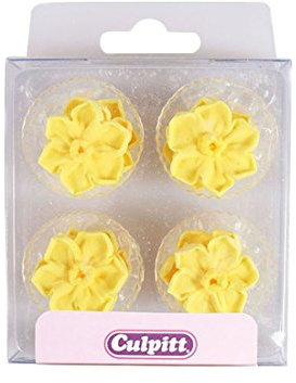 Culpitt Sugar Piping Daffodils, Hand Piped Royal Icing Sugar Decorations, Yellow - Pack of 12