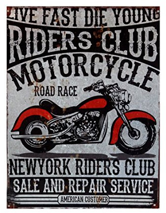 LB H&F Blechschild Retro Metallschild Motorrad Schild Silber 40x30cm Gross Garage Chopper Silber Route