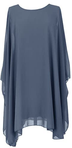 TEXTURE Ladies Womens Italian Lagenlook Batwing Sleeve Flowy Chiffon Kaftan Tunic Top Blouse Dress One Size Plus UK 14-22 (Cornflower Blue, One Size)