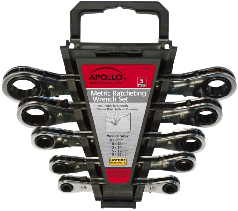 Apollo Tools DT1213 Ratschenschlüssel-Set aus metrischem Stahl, 5-teilig, inkl. 5 Ratschenschlüssel in Schnellspannkoffer für Kofferraum, Garage und unterwegs
