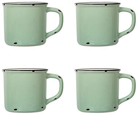 Luciano Housewares 65920-MIDF-4 Beautiful Distressed Enamel Coffee Mugs, 15.2 oz, Set of 4 Set, Ceramic, Mint Green