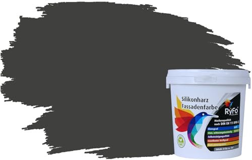 RyFo Colors Silikonharz Fassadenfarbe Lotuseffekt Trend Anthrazitgrau 1l - bunte Fassadenfarbe, weitere Grau Farbtöne und Größen erhältlich, Deckkraft Klasse 1