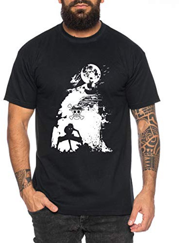 Ruffy Shiff Zorro Flying One Manga Herren Lamp Ruffy T-Shirt Anime Piece, Farbe:Schwarz, Größe:L